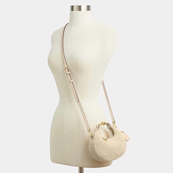 Coach Joni Bag in Shearling & Glovetanned Leather Brass/Beige NWT - Picture 7 of 16